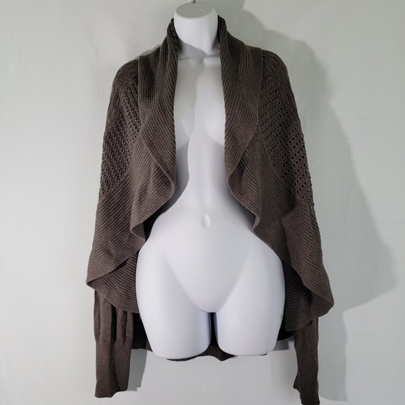 Soma Intimate Waterfall Knit Cardigan Sz L Gray Artsy Cotton Blend Cozy Lounging - Picture 2 of 12